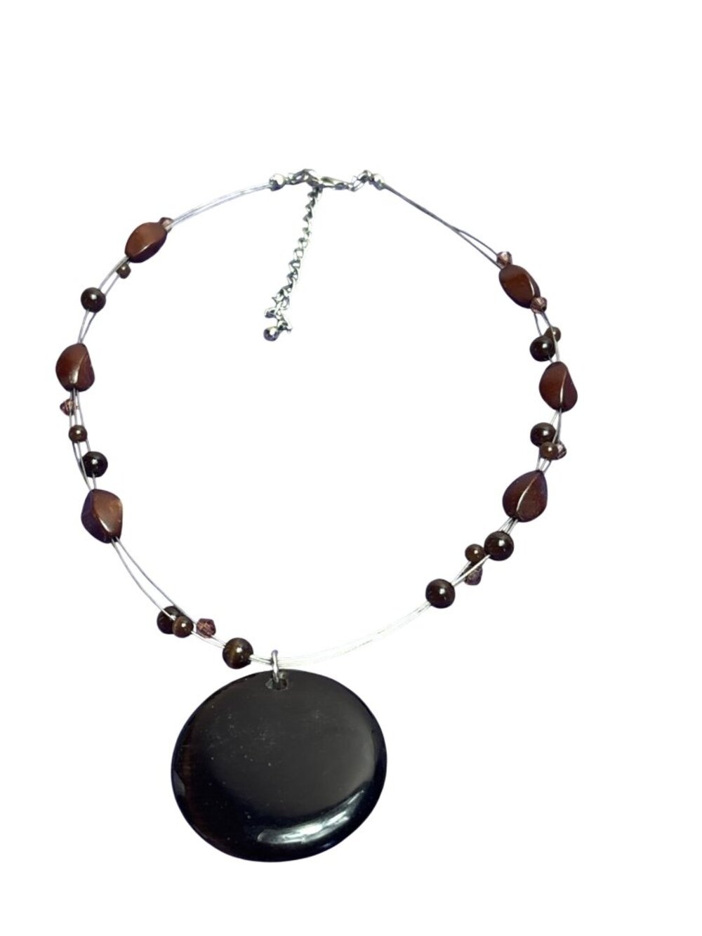 Wire Stone Bead Necklace 1.5 Inch Stone Pendant 15 - 18 Inches